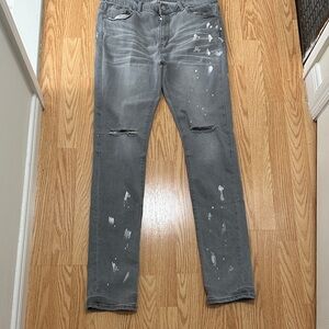 MNML Charcoal Paint-Splatter Skinny Jeans